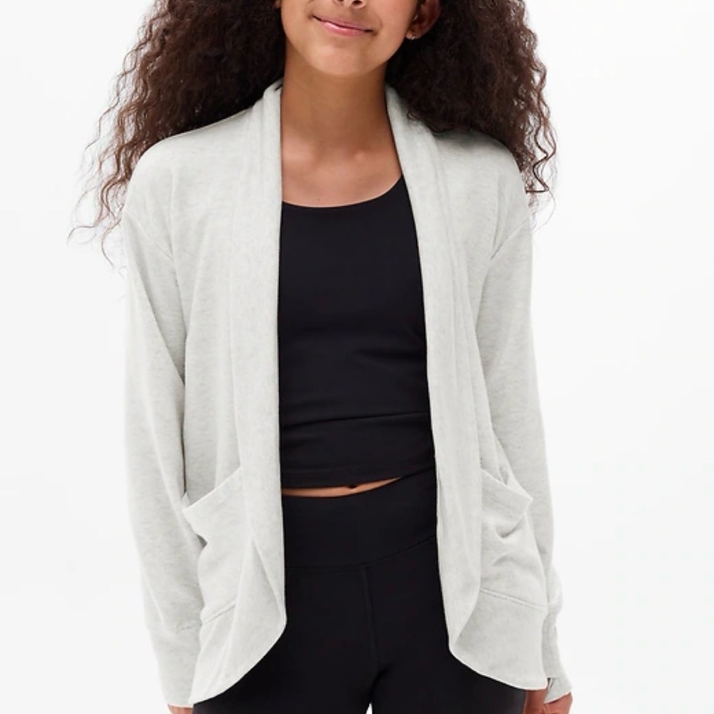 Athleta Girl Sweater Gray M/8-10 Open Front Wrap And Roll Cardigan